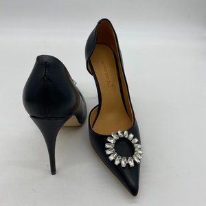 Black Women Pointy Toe Crystal Studded Bridal High Heel D'Orsay Pumps